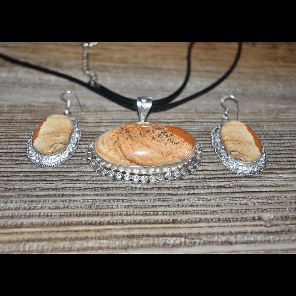 Picture Jasper Pendant & Earrings Set